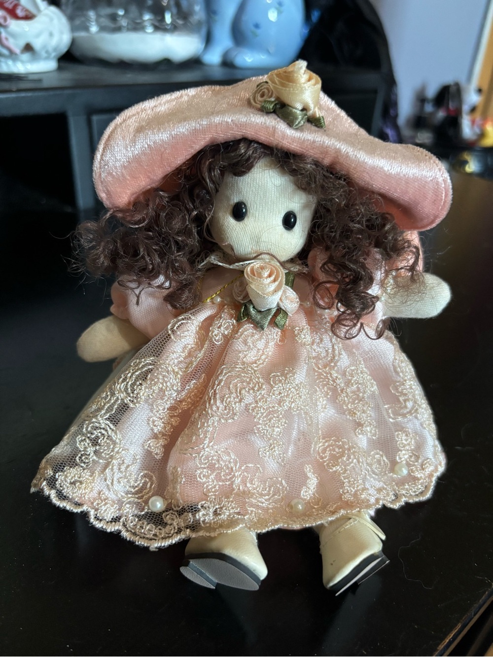 Pink Lace Cottagecore Plush Doll with Velvet Hat